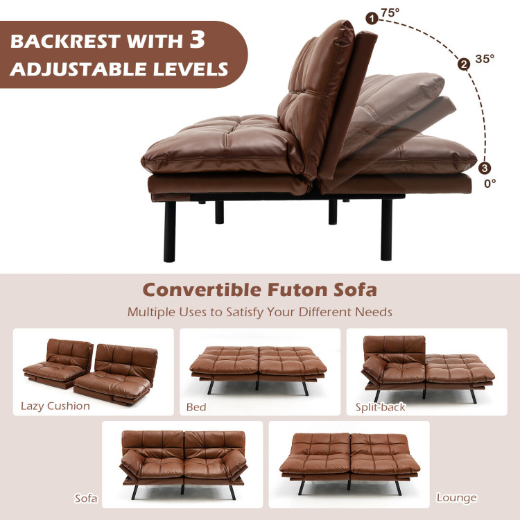 Convertible Memory Foam Futon Sofa Bed with Adjustable Armrest-BrownCostway Gallery View 5 of 10